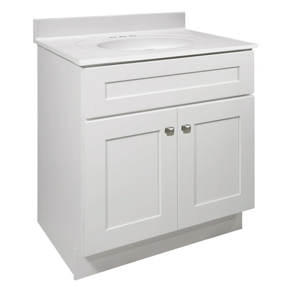 Design House Brookings 31" x 22" Ready to Assemble Shaker 2-Door Bath Vanity with Cultured Marble 4" Centerset Top, White/White