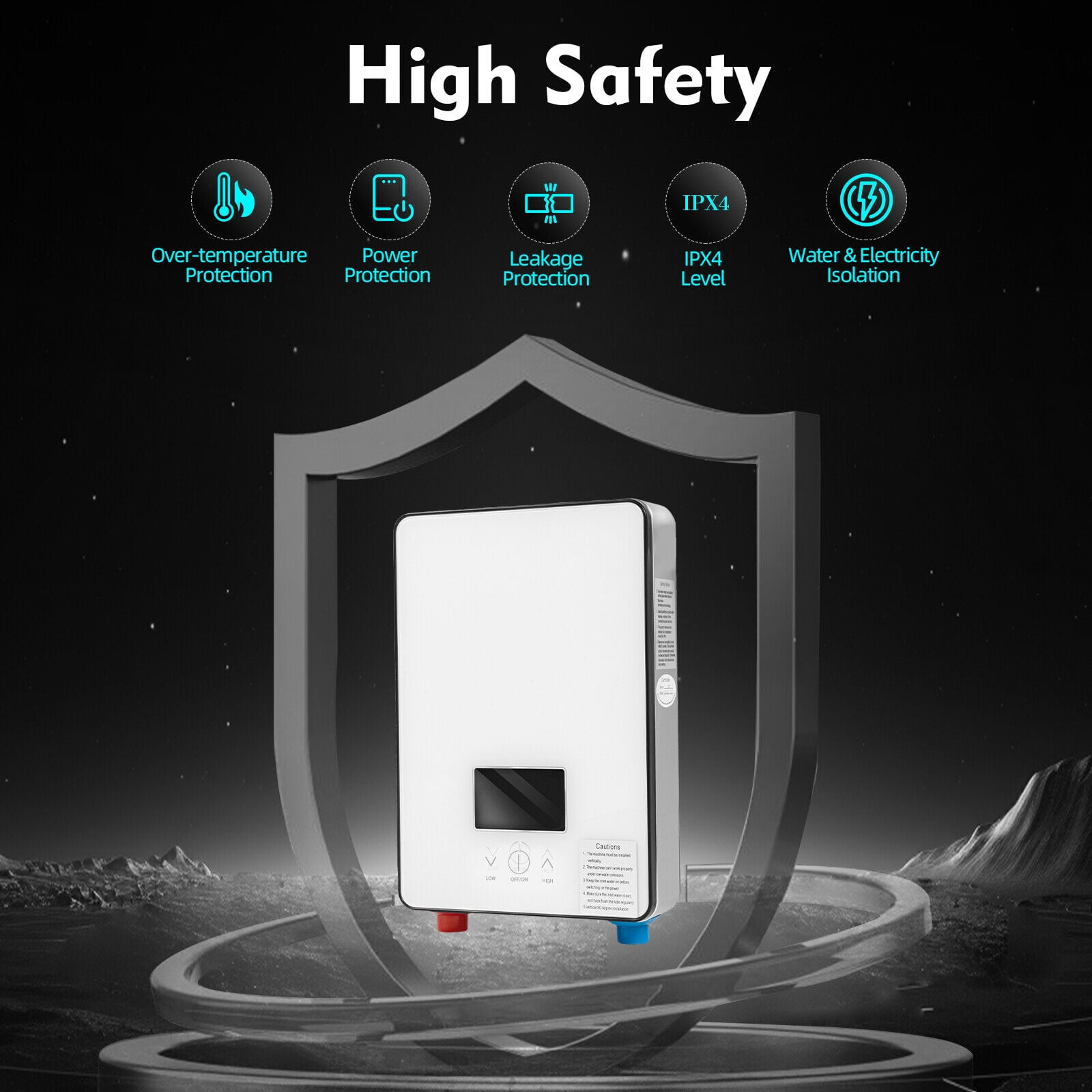 Instant Electric Tankless Hot Water Heater Bathroom Whole House Color Screen + Shower Three-Piece Set 4500W 110V White