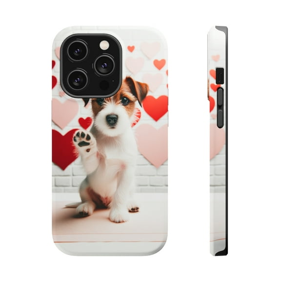 DistinctInk Tough Case for Apple iPhone 13 PRO (6.1" Screen), Compatible with MagSafe Charging - Valentine's Day Russell Terrier