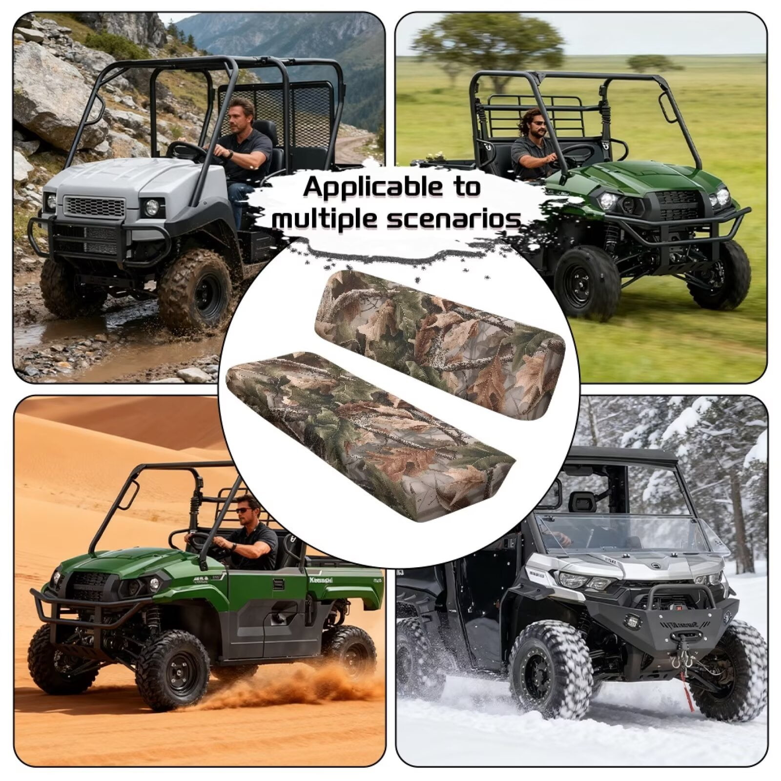 Uorisanigo UTV Seat Cover Non-Slip Camo Hunting Forest Mule Seat Cover Covers Universal UTV Bench Seats Covers Accessories Fit for Kawasaki Mule 4010 4x4 Diesel 2009-2013