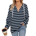 thumbnail image 2 of Winter Striped Drawstring Hooded Long Sleeve Sweatshirt Top for Women Cozy Casual Pullover, 2 of 8