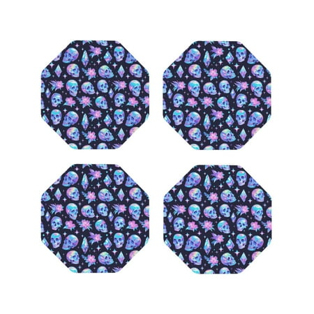 

Matuu star Skull flower crystal for Cup Coasters Set of 4 Leather Coasters Desk Coasters for Office Measures 4” x 4”-Octagon