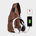 thumbnail image 3 of Leather Sling Bag Crossbody Backpack for Men Women, Travel Outdoor Camping Chest Bag with USB Port for Charging, Lightweight Leather Daypack for Hiking Daily Commute (Light Brown), 3 of 8