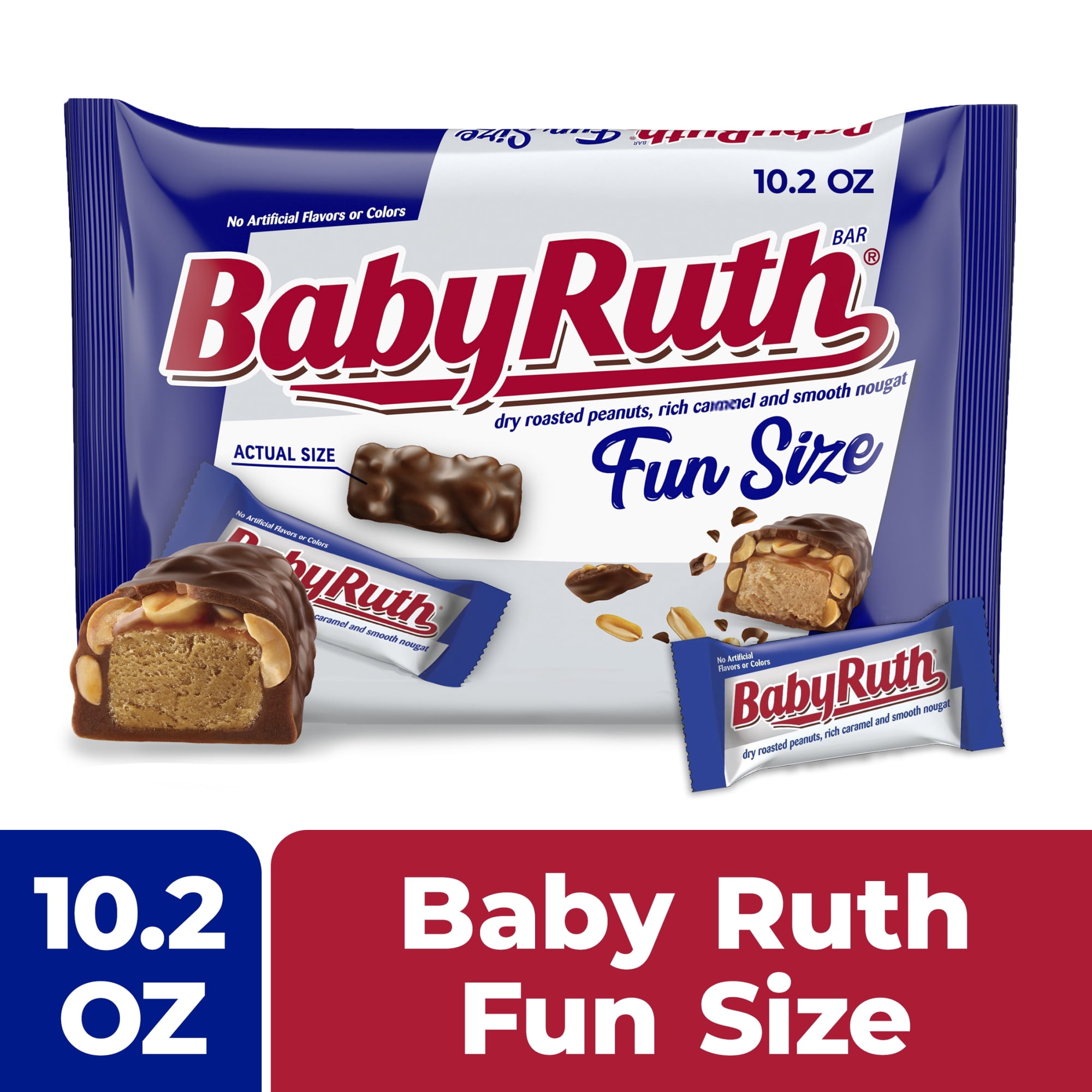 Baby Ruth Candy Bars with Caramel, Roasted Peanuts, and Nougat, Fun Size Candy Bars in Bag, 10.2 oz