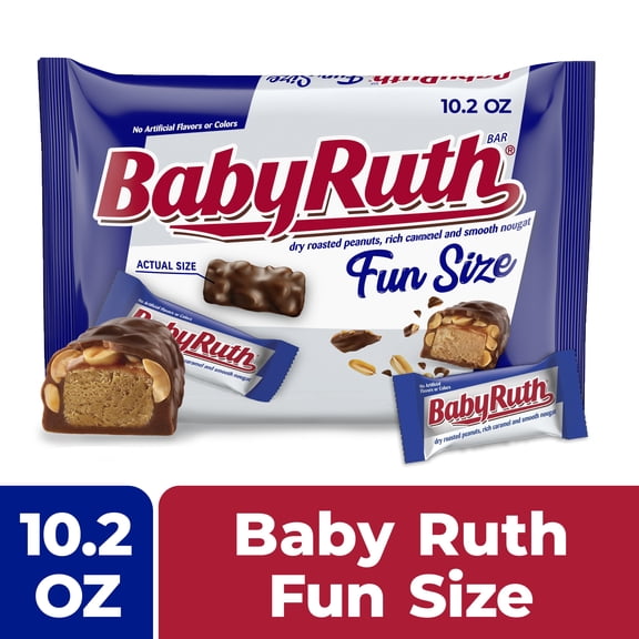Baby Ruth Candy Bars with Caramel, Roasted Peanuts, and Nougat, Fun Size Candy Bars in Bag, 10.2 oz