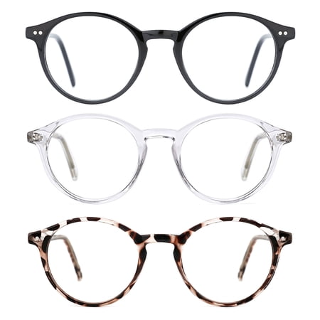 TIJN Blue Light Blocking Glasses Round Frame Plastic Computer UV Protection Lens 3 Pack