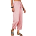thumbnail image 2 of KOMOO Women Cotton Linen Cropped Trousers Elastic Waist Pockets Loose Pants Wide Leg Cropped Pants, 2 of 5