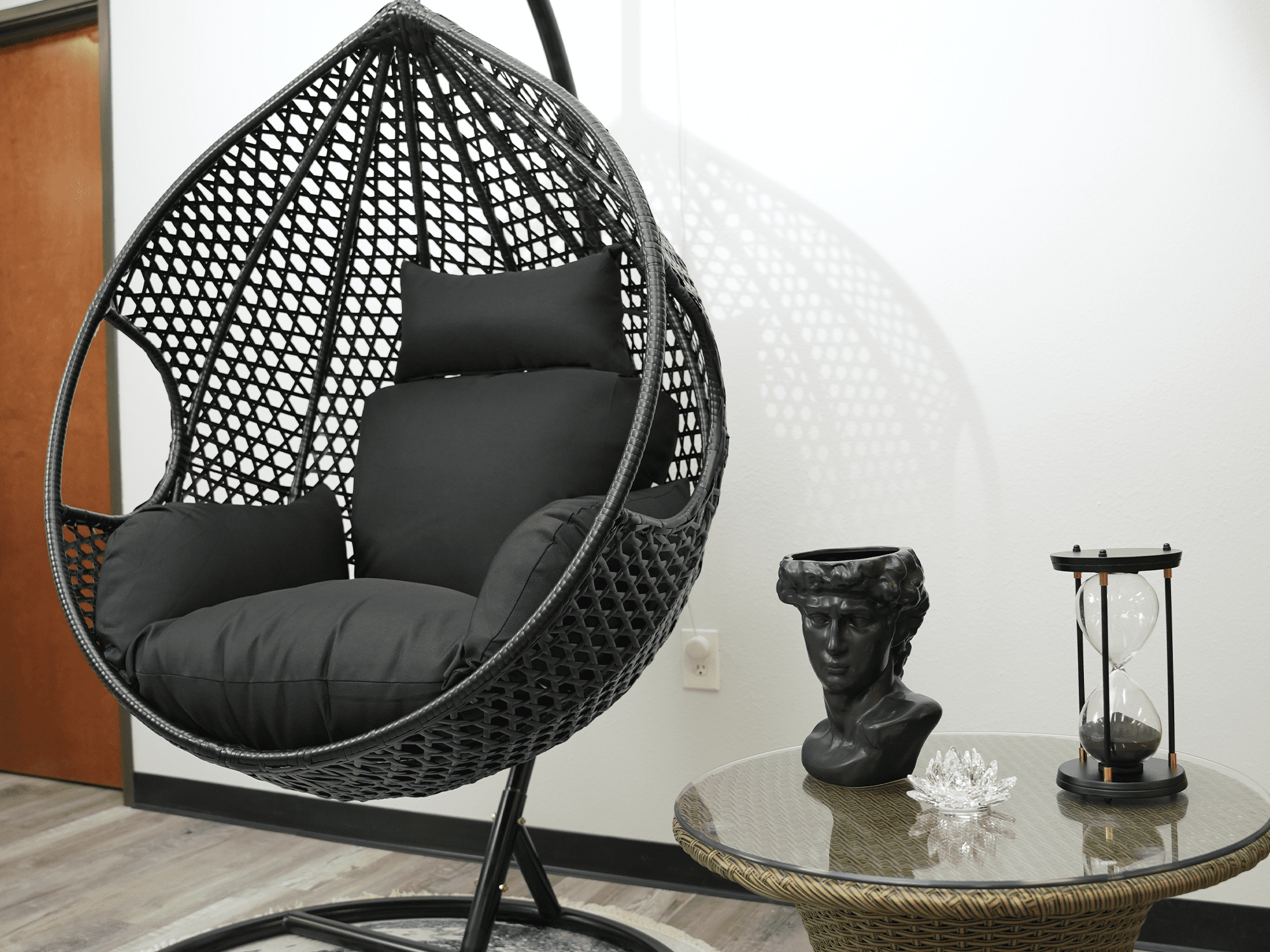SK CHUMRA Egg Chair Cushion Hanging Basket Chair Pads Wicker Rattan Hanging Seat Cushion Nonslip Soft Headrest & Armrest Outdoor Porch Backyard UV Resistant Patio Hammock Swing Cushions (Black)