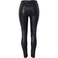 thumbnail image 5 of HLSOHJP Women's Black Stretch Jeans Button Closure Zipper Up High Waisted PU Biker Slim Trousers Faux Leather Skinny Pants, 5 of 6
