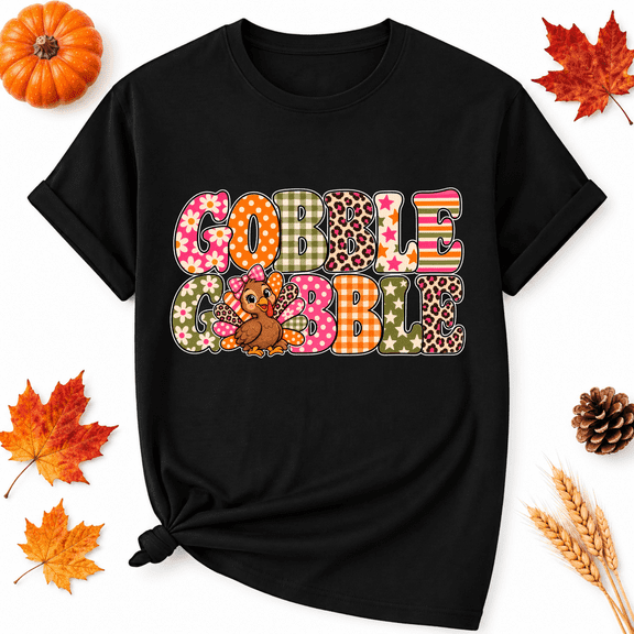 KeHetSoft Thanksgiving Floral Gobble Cotton Graphic Unisex T-Shirt