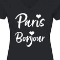 thumbnail image 4 of Inktastic Paris Bonjour with Hearts in White Text Women's V-Neck T-Shirt, 4 of 5