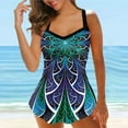 thumbnail image 2 of Women Plus Size Print Strappy Back Tankini Set Two Piece Swimsuits Swimdress, 2 of 9