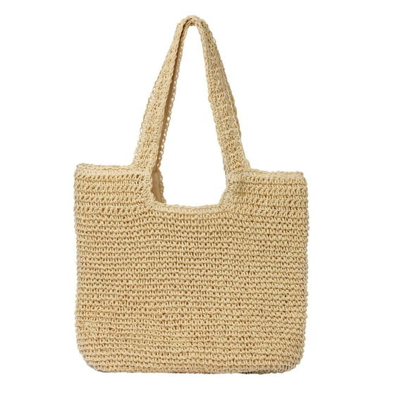 Beach Bags for Women - Summer Soft Large Woven Shoulder Purse Handbag, Beach Tote Straw Bag for Summer Vacation, Beige