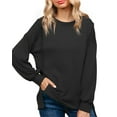 thumbnail image 5 of JuneFish Women Crewneck Sweatshirts Long Sleeve Tops Casual Loose Slit Pullover Fall Tops, 5 of 5