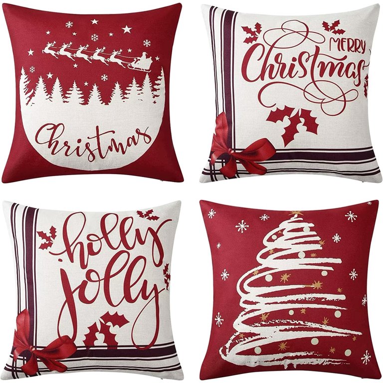 Santa and Sleigh Embroidered Throw Pillow Cover, Holiday Pillows, Neutral  Holiday Decor, Christmas Decorating, Fits 18x18 or 20x20 Inserts 