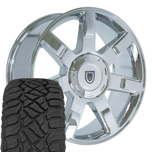OE Wheels CA80 22 Inch Rims and Tires Fit Escalade Style 6x139.7 22x9 Chrome - Hollander 5309 - TerraMax RT 285/45-22 (Set of 4)