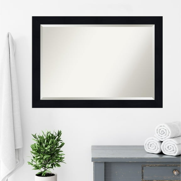 Amanti Art Beveled Wood Bathroom Wall Mirror - Shiplap Navy Frame Shiplap Navy Outer Size: 40 x 28 in