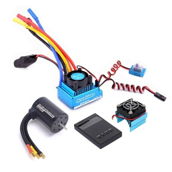 120A Brushless ESC & 3900KV Motor Combo High Performance for RC Cars Programming Card & Cooling Fan