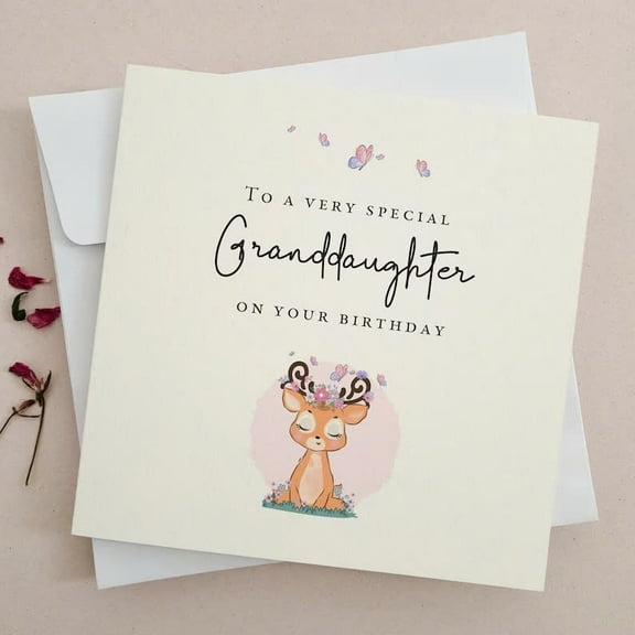 Birthday Card for Granddaughter – “To a Very Special Granddaughter” with Adorable Deer Design – Includes Envelope, Blank Inside for Personal Messages
