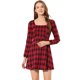 thumbnail image 1 of Vestido A Cuadros De Manga Larga Con Cuello Cuadrado Vintage De Otoño Para Mujer Allegra K Negro rojo M, 1 of 6