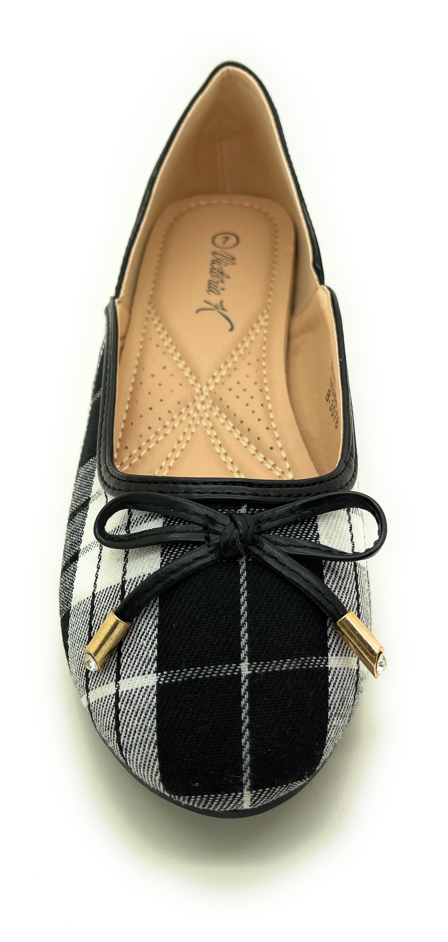 Two Tone Plaid with Solid Bow Ballerina Flats
