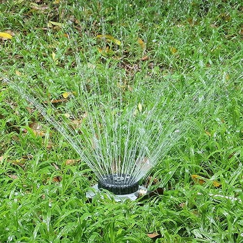 RibRave Metal 9-Pattern Turret Lawn Sprinkler, 9 Pattern Garden Sprinkler with Heavy-Duty Metal Base, Great for Small, Shaped, Medium-Sized Yard Areas, Coverage Area Up to 1,022 Sq.Ft