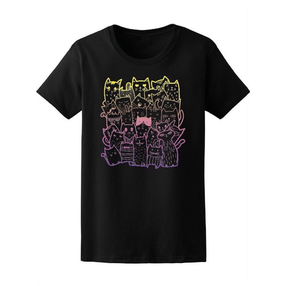 Bright Color Cute Cats Doodle T-Shirt Women -Image by Shutterstock, Female x-Large