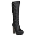 thumbnail image 1 of New Women Bumper Vanita-03 Mix Media Lug Sole Strappy Metal Heel Knee High Boot, 1 of 5
