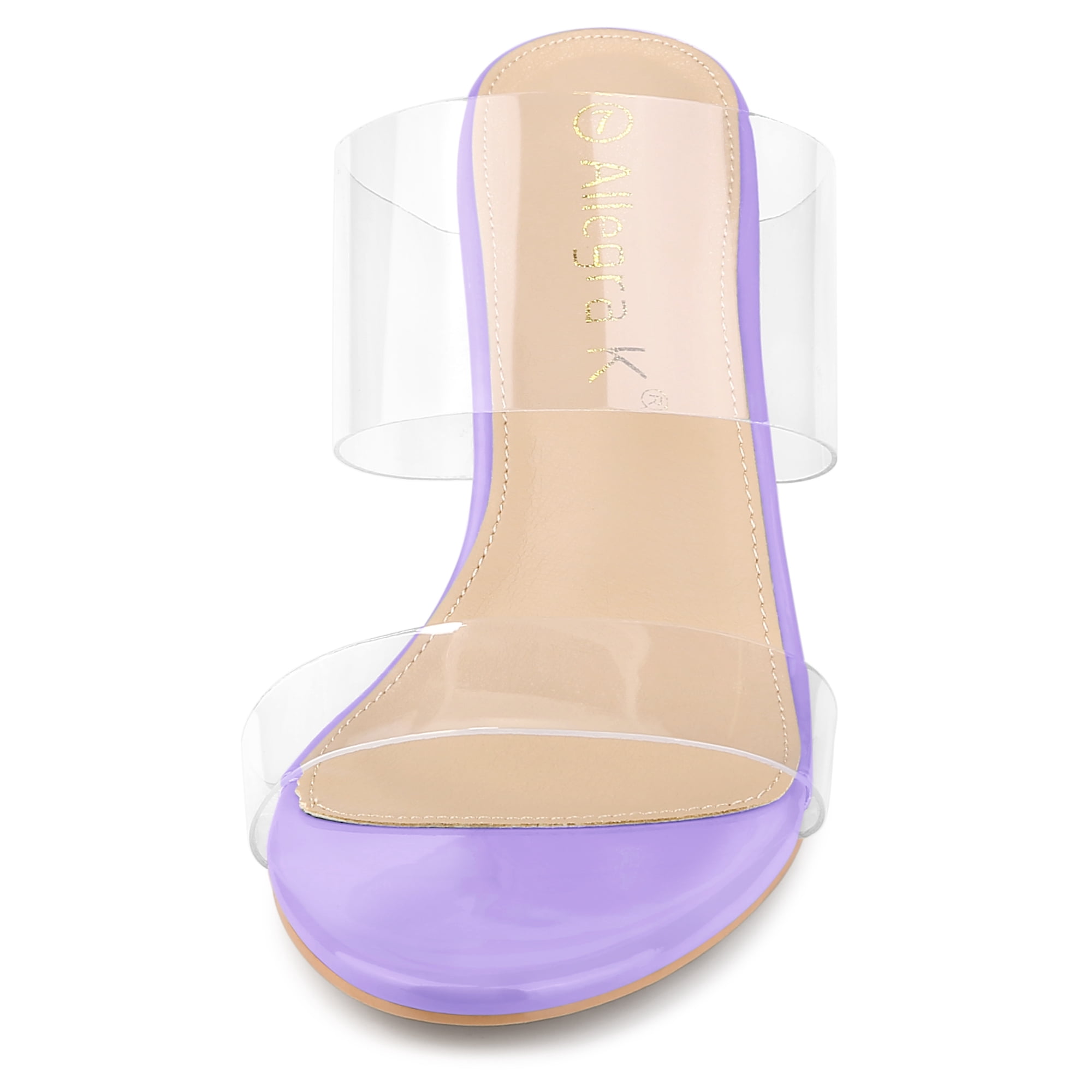 DARING DIVA Women's Clear Slide Stiletto Heels Clear Sandals Purple 7