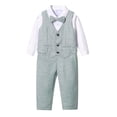 thumbnail image 3 of CUZIBR Toddler Boys 3 Piece Formal Suits Long Sleeve Button Down Shirt Tops Solid Color V-Neck Vest Coat Trousers Child Kids Gentleman Wedding Party Outfits,Light Green,18-24 Months, 3 of 8