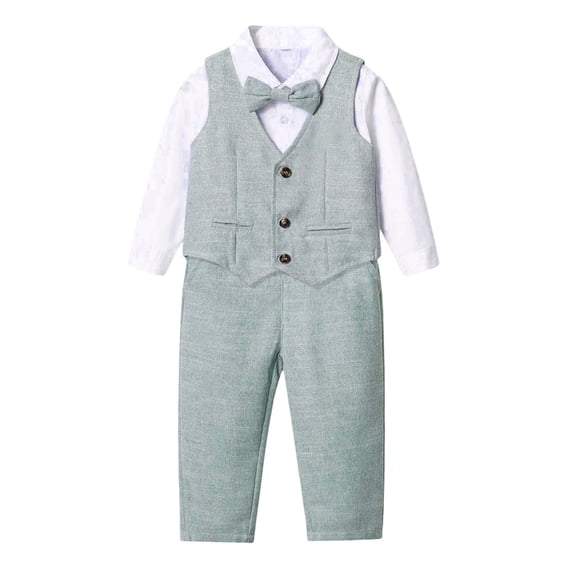 JAJAHO Toddler Boys Gentleman Outfits Long Sleeve Button Up Lapel Dress Shirt Waistcoat Suit Pants 3 Piece Sets 6M-5T Formal Wear Trendy Outfit
