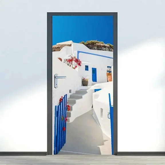 Night ry Door Sticker London Street Red Bus Decals Wallpaper Architectural Landscape Poster Mural B