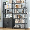 thumbnail image 4 of Casendy 71" Corner Bookshelf, 6 Tier Bookcase with Storage Cabinet & Rocks, Adjustable Shape Book Case Display Storage Shelf for Living Room, Black, 4 of 10
