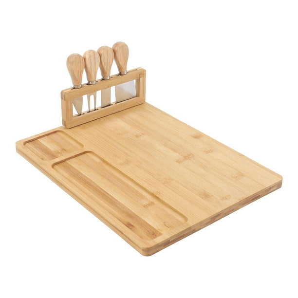 Juego de tabla y cuchillo de bambú para queso, bandeja de servicio moderna multifuncional duradera y reutilizable, tabla de comida para boda, hogar, c