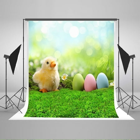 Image of 5x7ft Easter Photography Backdrops Easter Egg Chick Photo Booth Props Green Grass Picture Background for Child