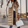 thumbnail image 2 of VINUSLI Women's Long Puffer Vest Sleveless Zip Up Hooded Jacket Plus Size Thickened Warm Coats Outdoor Quilted Windbreakers 2025 Beige,M, 2 of 9