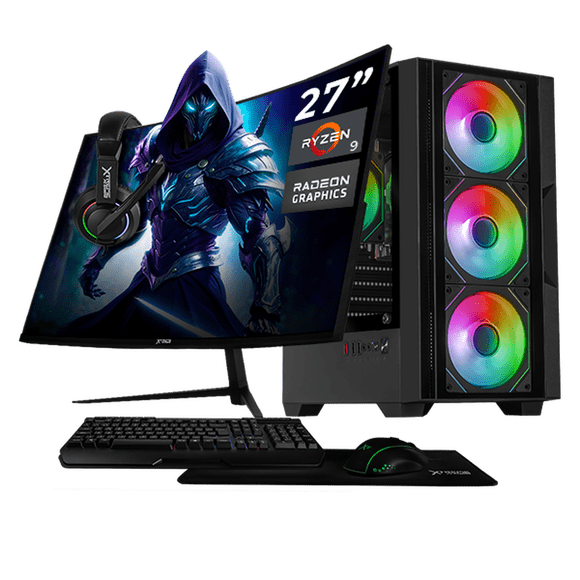 Computadora Escritorio Completa Xtreme PC Gaming AMD Radeon 780M Ryzen 9 7900 32GB DDR5 SSD 1TB Monitor Curvo 27 100Hz WIFI Black juegos casuales, trabajo y estudio