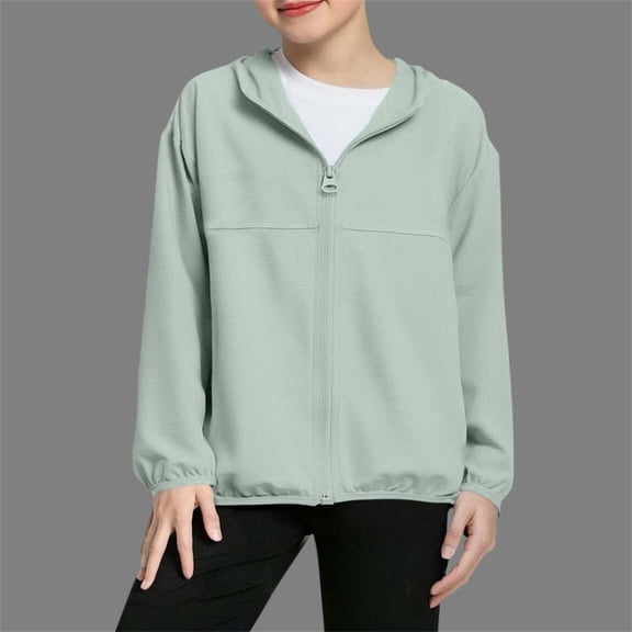 Kids Girls Mint Green Zip Up Hoodie Lightweight Active Jacket Stretchy Casual Outerwear for Spring Fall School Play,Size 12-13 T