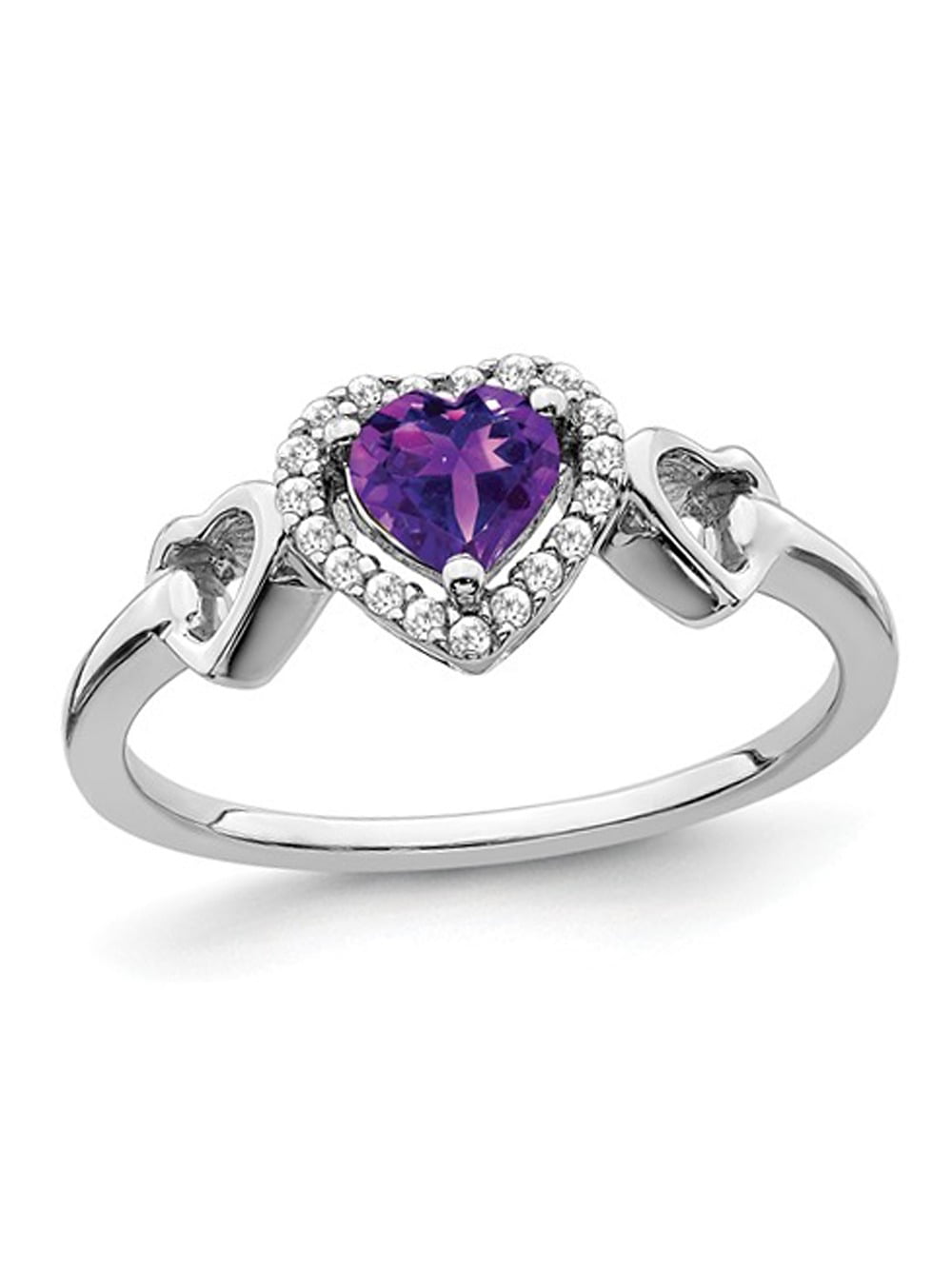 Gem And Harmony 2/5 Carat (Ctw) Amethyst Heart Promise Ring in 14K