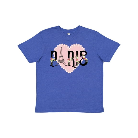 Inktastic Paris Pink Heart Eiffel Tower with Flowers Youth T-Shirt