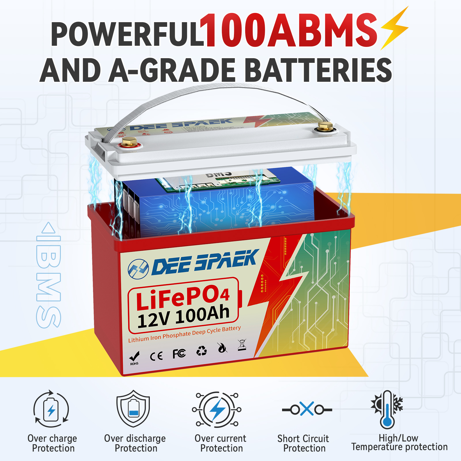 LiFePO4 Battery 12V 100Ah Bluetooth,100A BMS Lithium Batteries for RV,Solar,Trolling Motor,Marine,Boat,Group 31 Battery DEESPAEK