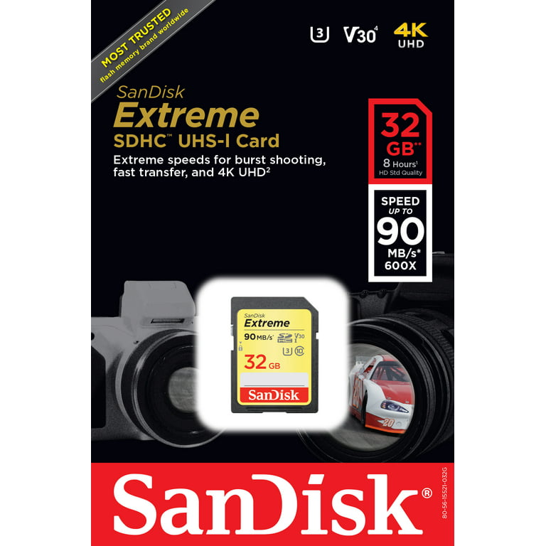 SanDisk 32GB Extreme SDHC UHS-I Memory Card - 90MB/s, C10, U3, V30