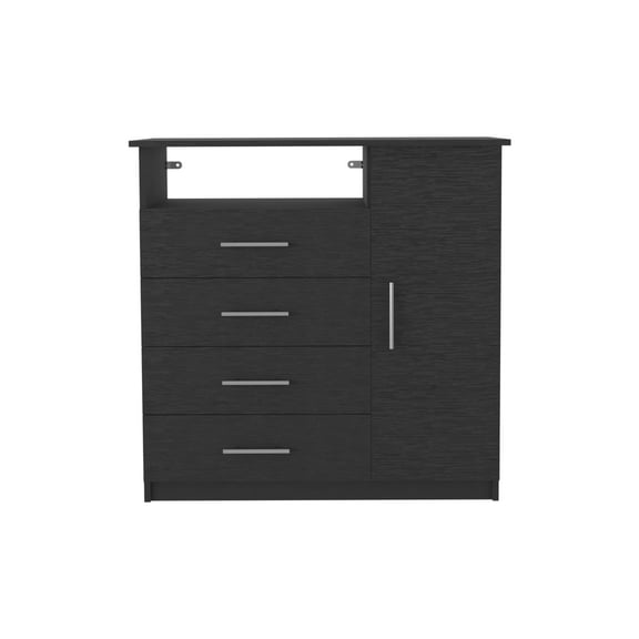 Newboti Furniture Peru 4 Drawer Dresser, Single Door Cabinet, One Open Shelf, Superior Top -Black 32575