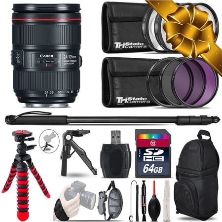 Canon 24-105mm IS II + MACRO  UV-CPL-FLD Filter + Monopad - 64GB Accessory Kit