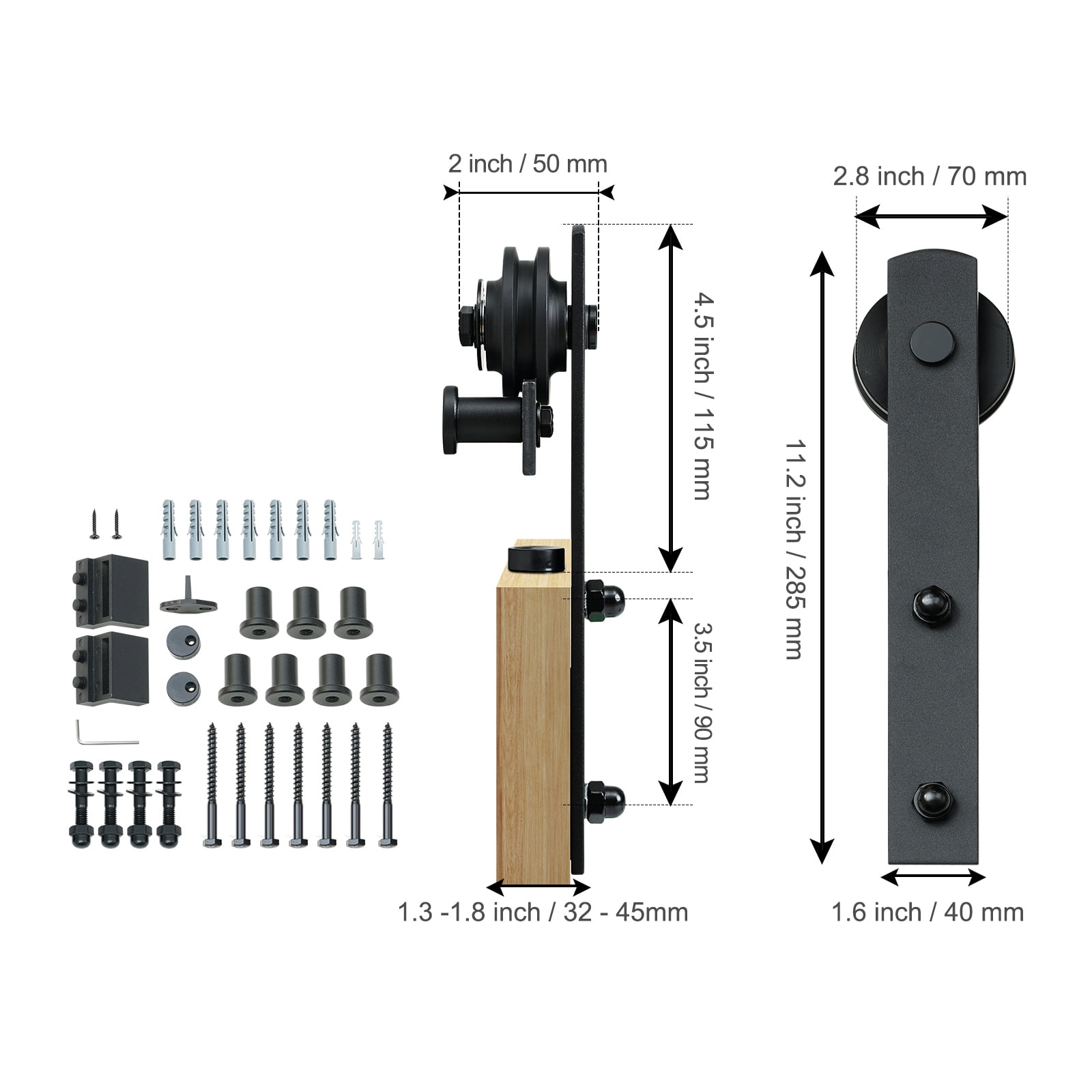 SKYSHALO 8FT Sliding Barn Door Hardware Set, Supports Up to 330LBS, Durable Track System for Single Door, Compatible with 3.7-4.3FT Width & 1.3"-1.8" Thickness Door Panels, Includes Quiet Rollers