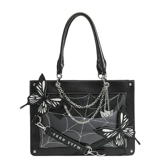 Yokua Punk Style Messenger Bags Halloween Gothic Butterfly Spiders Net Tote Bag