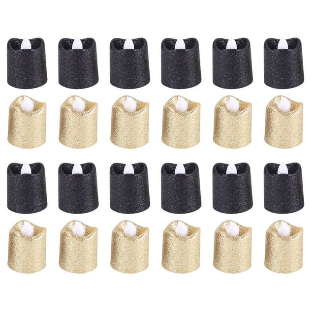 24 Paquetes de Velas Votivas Doradas Sin Llama, Velas de Té LED con Purpurina Negra, Luces de Té una Pilas, Soporte de Luz Amarilla CáLida