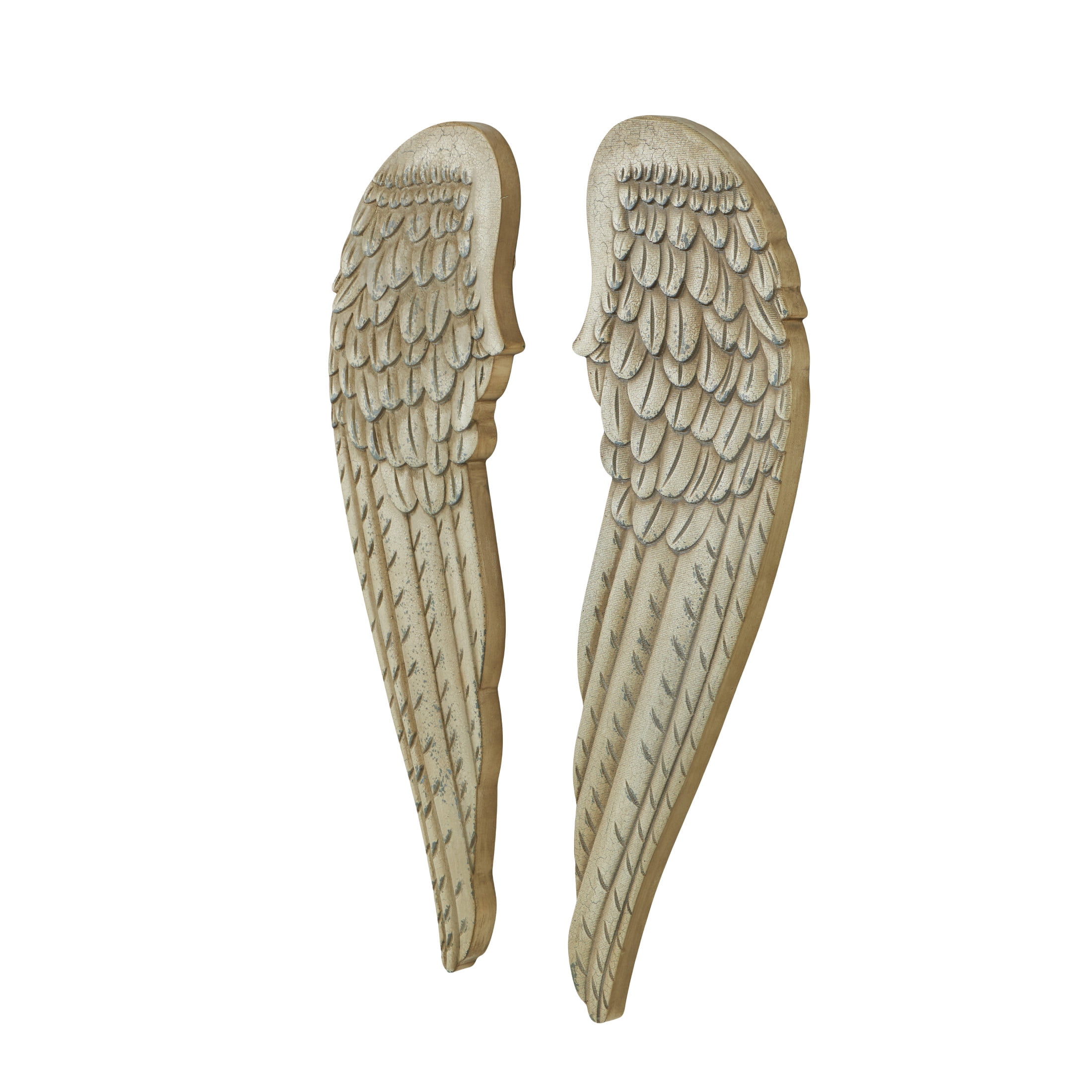 DecMode White Wooden Carved Wings Bird Wall Decor (2 Count)