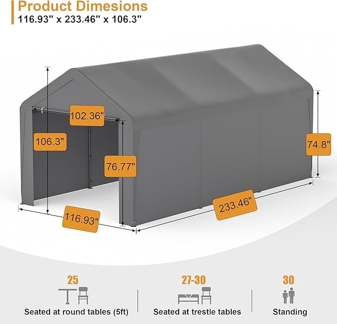Outdoor 10’ x 20’ Carport Tent Car Ports Party Tent Heavy Duty Portable Car Garage Tent,Gray