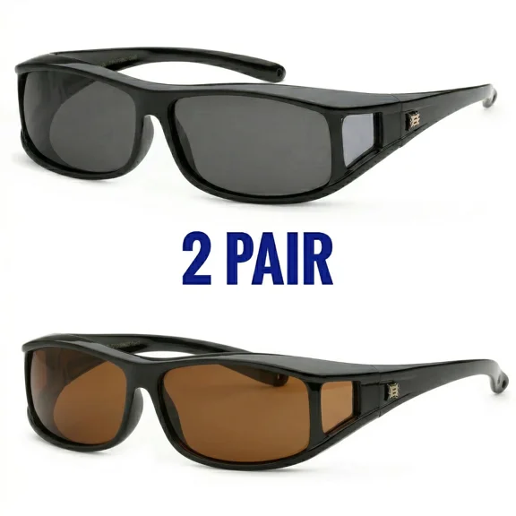 2Pack Anti Glare Cover Over Polarized Sunglasses Block Lens Driving Medium UV400